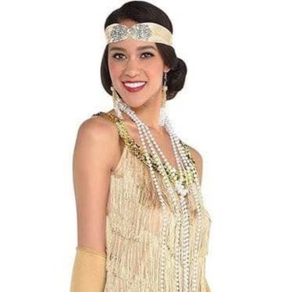 BRAND NEW women flapper fringe gold gatsby themed halloween dress size S/M L/XL - Picture 2 of 6
